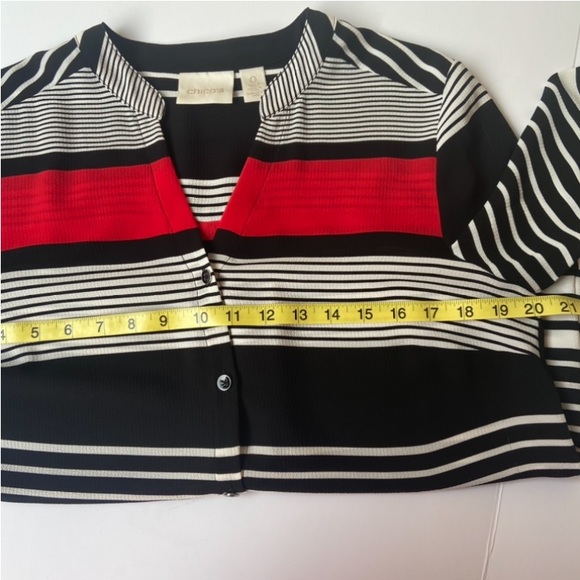 CHICO’S Striped Long Roll Tab Sleeve Button Down Career Wear Blouse Size 0 or XS - Picture 3 of 15